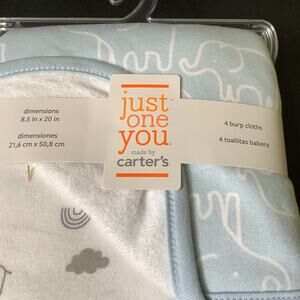 Carter's Just One You 4 Burp Cloths NWT 8.5" x 20" - 4 Different Designs
